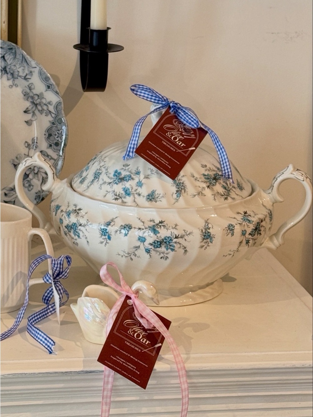 Blue Floral Porcelain Soup Tureen with Lid - Unbranded Elegant Serveware